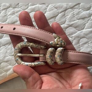 Brighton Pink Flower Power Leather Belt with Embellished Silver Pink/Blue Buckle